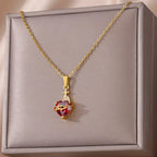 Collar Cristiano con Corazón Rojo, Cruz y Corona de Espinas en Acero Inoxidable