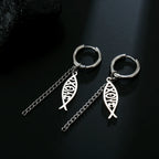Varios Pendientes de Aro con Cadena y Pez Ichthys en Acero Inoxidable