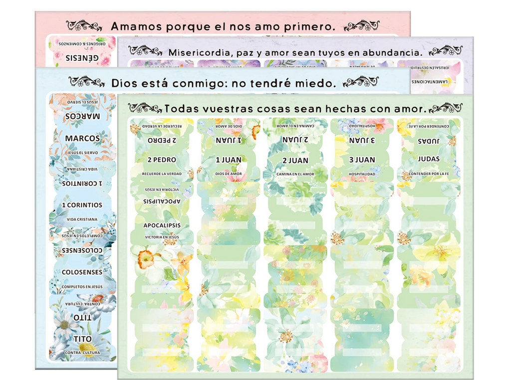 Pestañas para Biblia en Español (80 Piezas) - Índice Floral Laminado para Estudio Bíblico