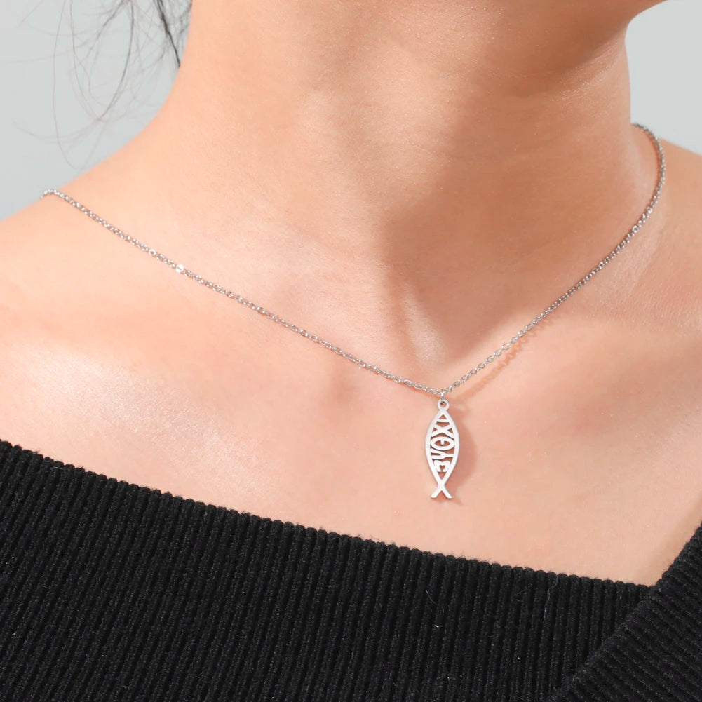 Collar Pez Ichthys Jesús Acero Inoxidable para Mujer y Hombre