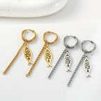 Varios Pendientes de Aro con Cadena y Pez Ichthys en Acero Inoxidable