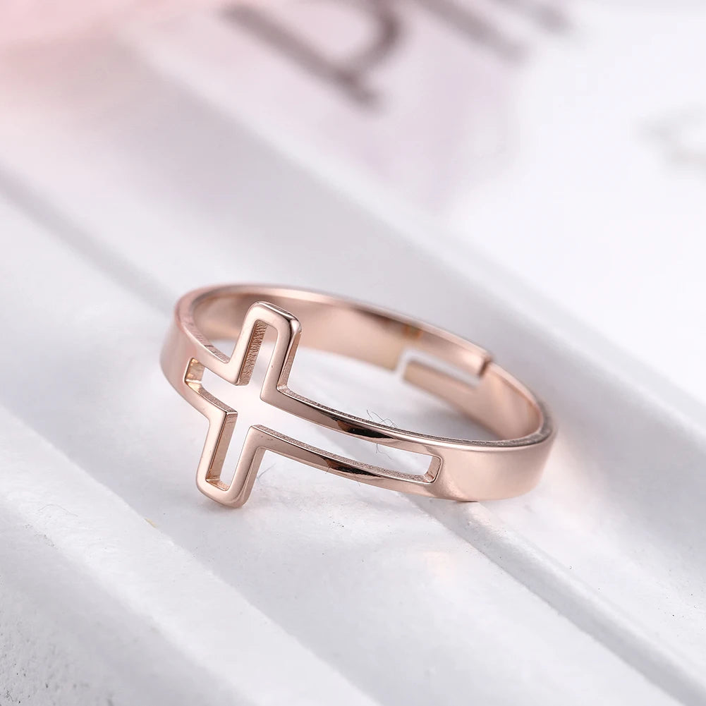 Anillo de Cruz Ajustable en Acero Inoxidable para Mujer y Hombre