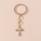 Llavero de Cruz con Cristales Brillantes - Accesorio de Fe Cristiano en Tono Dorado