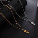 Collar Doble Capa Pez Ichthys Griego Acero Inoxidable para Mujer