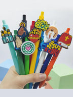 Set de 10 Bolígrafos Cristianos con Apliques de Temática de Fe y Figuras Religiosas