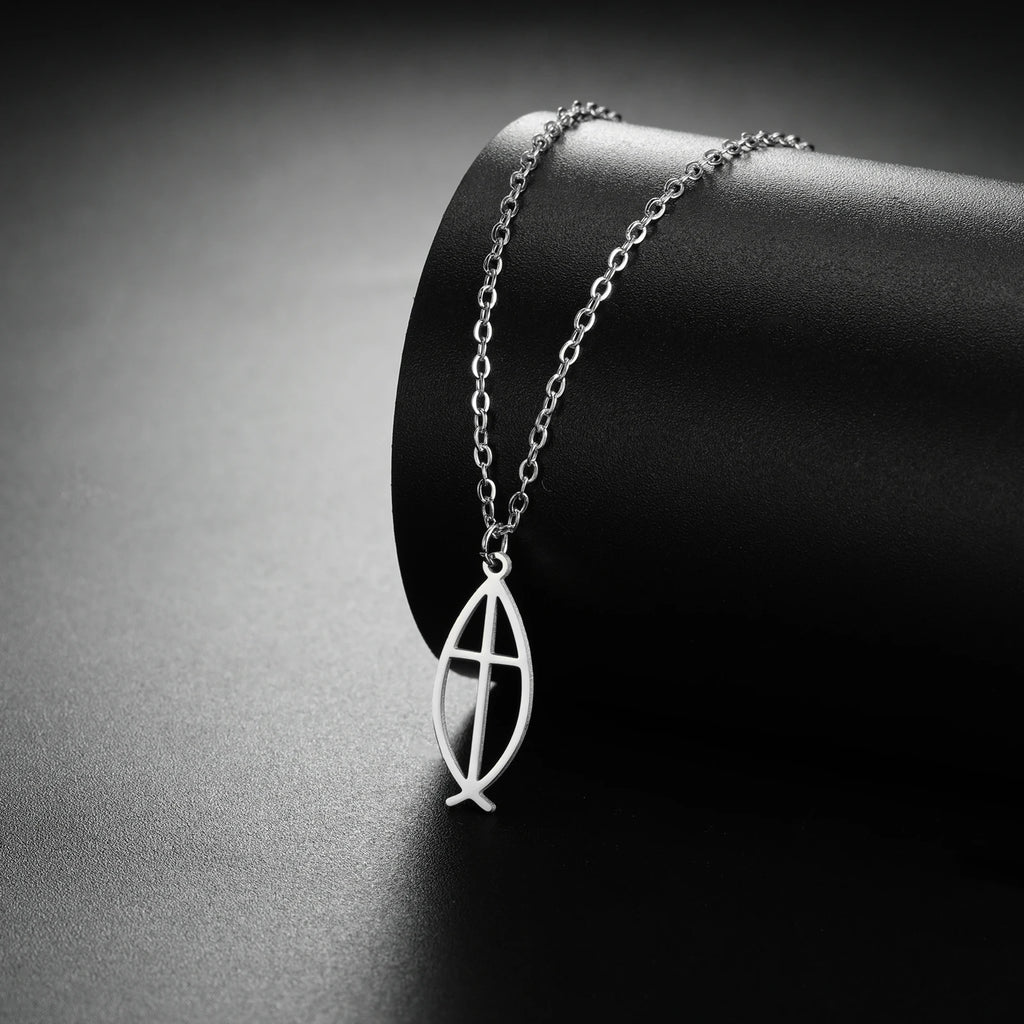 Collar Pez Ichthys Jesús Acero Inoxidable para Mujer y Hombre