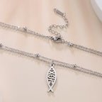 Collar Doble Capa Pez Ichthys Griego Acero Inoxidable para Mujer