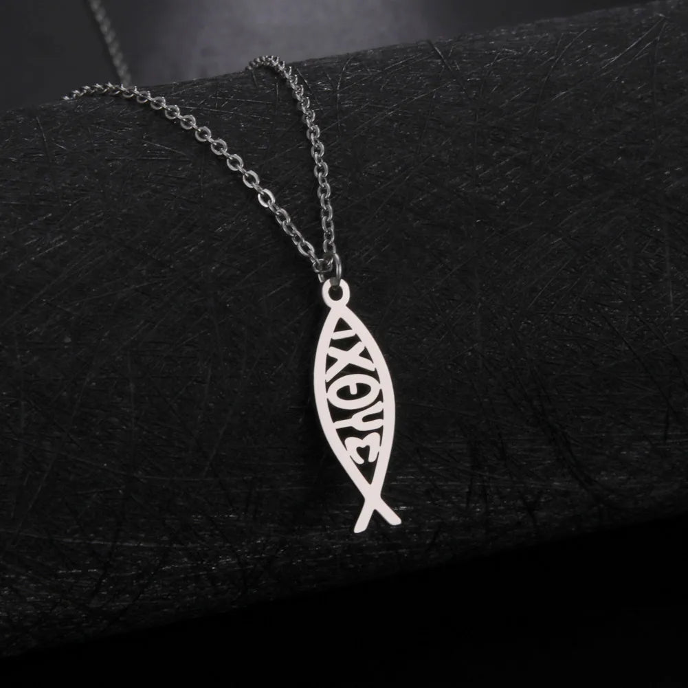 Collar Doble Capa Pez Ichthys Griego Acero Inoxidable para Mujer