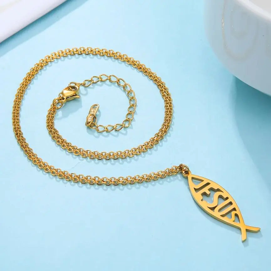 Collar Pez Ichthys Jesús Acero Inoxidable para Mujer y Hombre