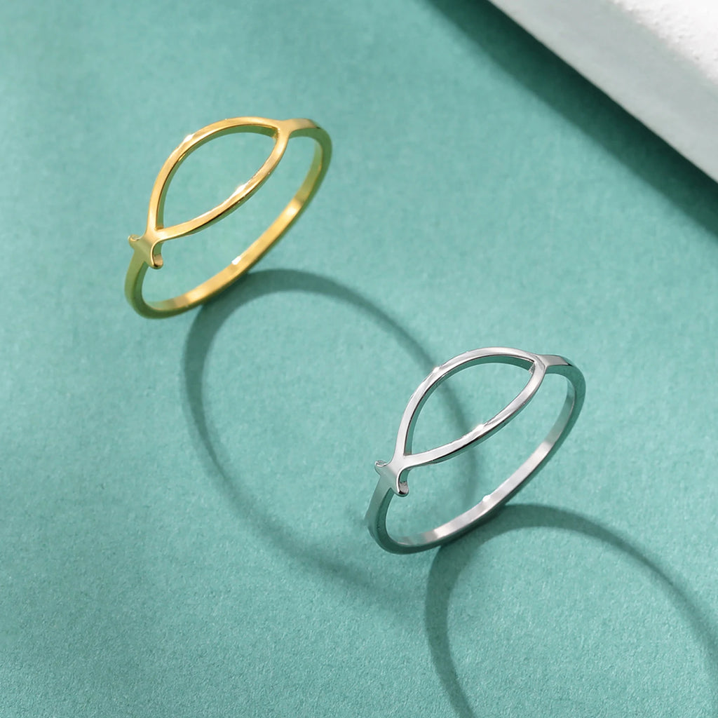 Anillo Pez Ichthys Jesús Acero Inoxidable Minimalista
