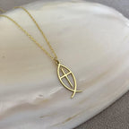Collar de Pez Ichthys con Cruz de Fe Cristiana