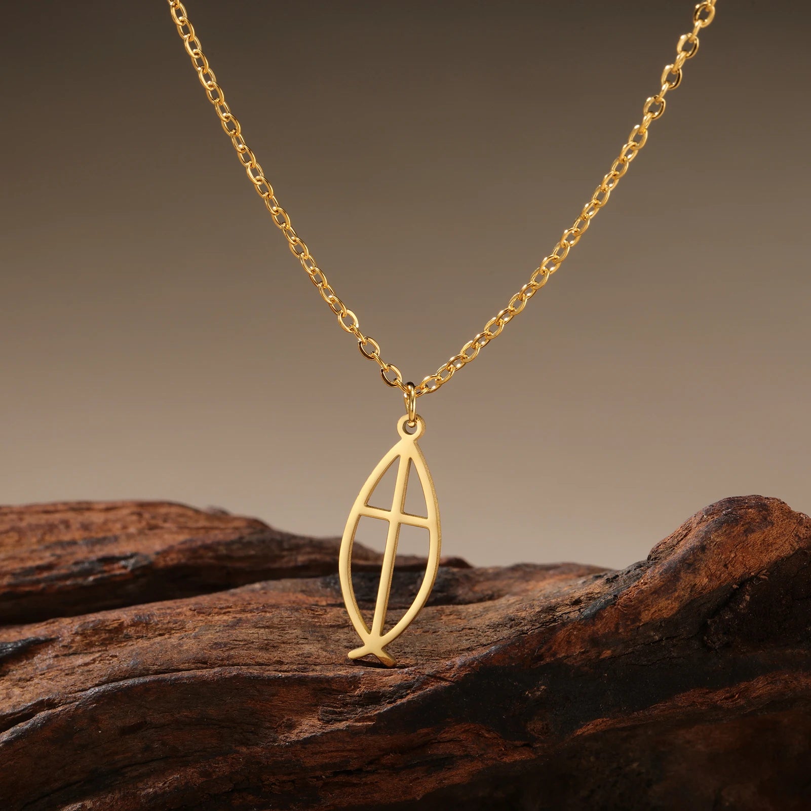 Collar Pez Ichthys Jesús Acero Inoxidable para Mujer y Hombre