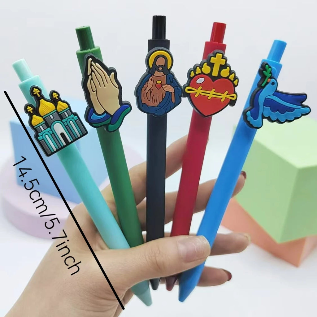 Set de 10 Bolígrafos Cristianos con Apliques de Temática de Fe y Figuras Religiosas