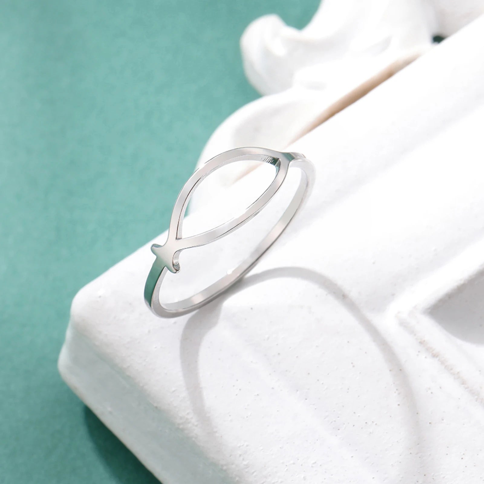 Anillo Pez Ichthys Jesús Acero Inoxidable Minimalista