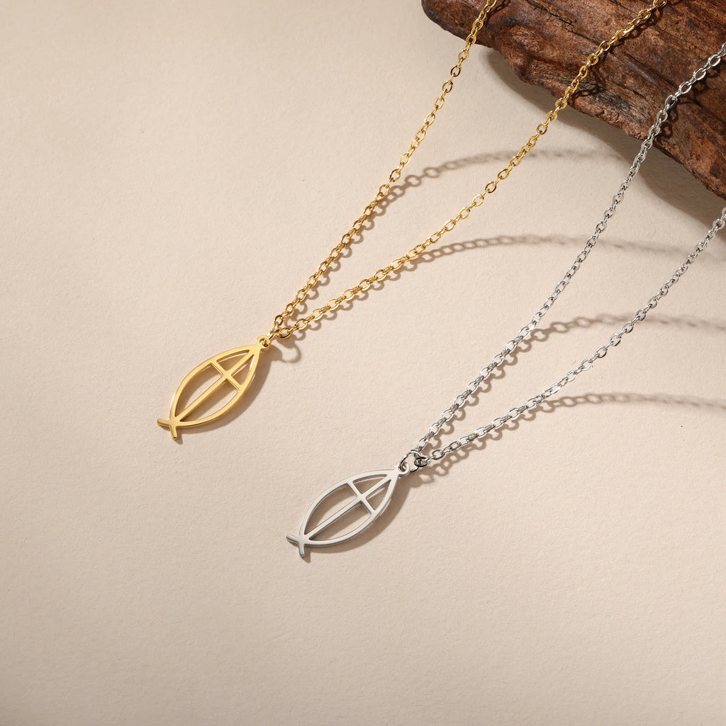 Collar Pez Ichthys Jesús Acero Inoxidable para Mujer y Hombre