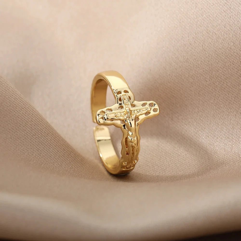 Anillo Vintage Cruz  en Acero Inoxidable Ajustable