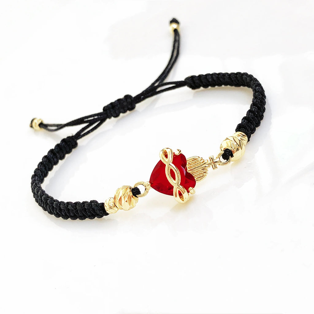 Pulsera el Corazon de Cristo de Hilo Trenzado con Cruz de Cristal y Corazón