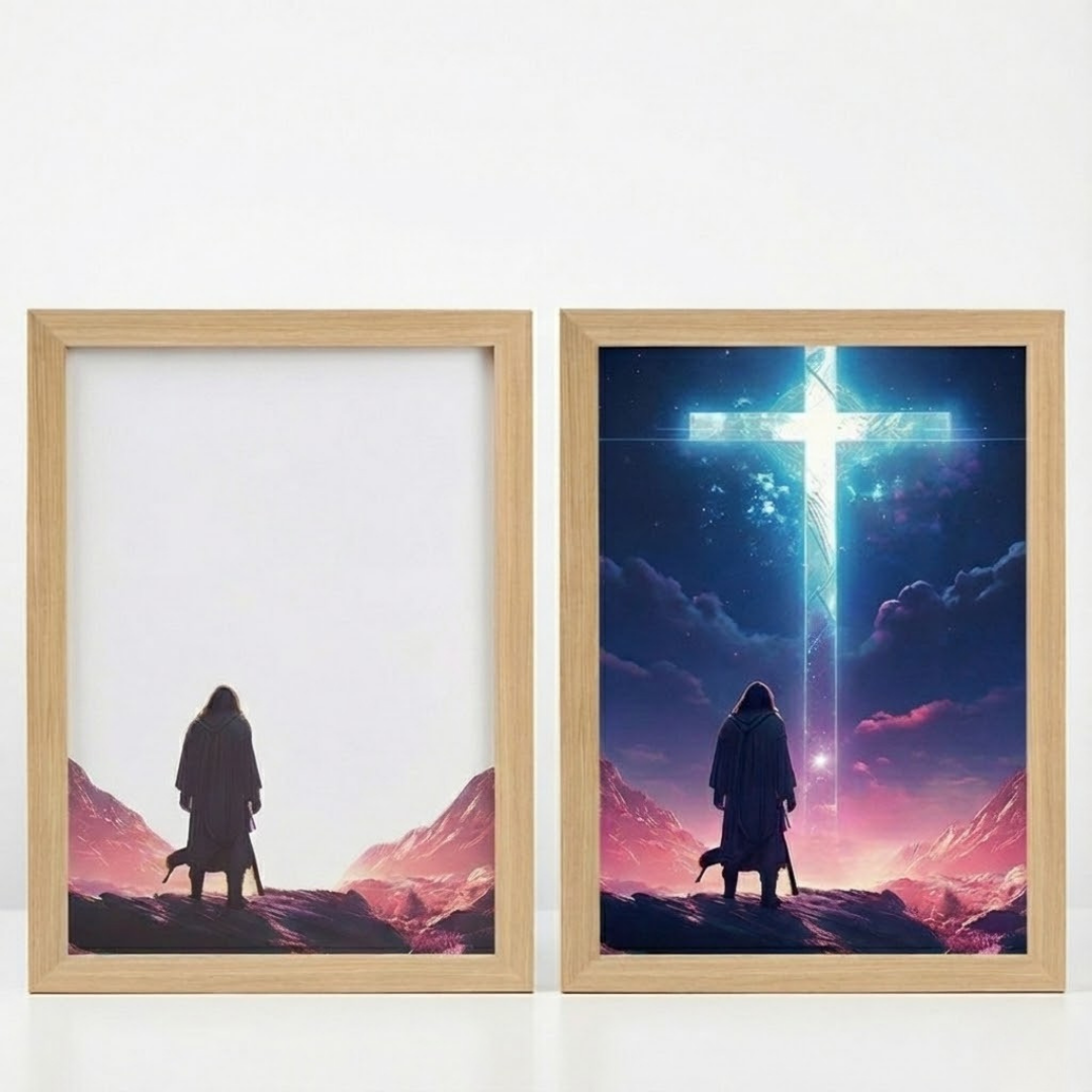 Gr 2- Cuadro Decorativo LED Cristiano con Cruz – Iluminación Ambiental y Diseño Europeo