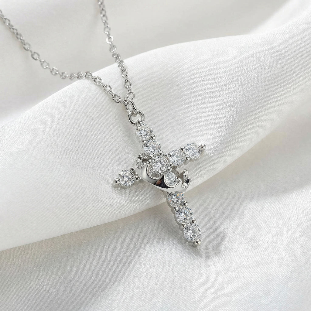 Collar con Colgante de Cruz y Corona para Mujer