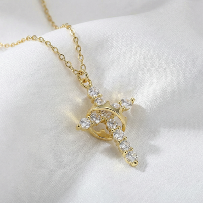 Collar con Colgante de Cruz y Corona para Mujer