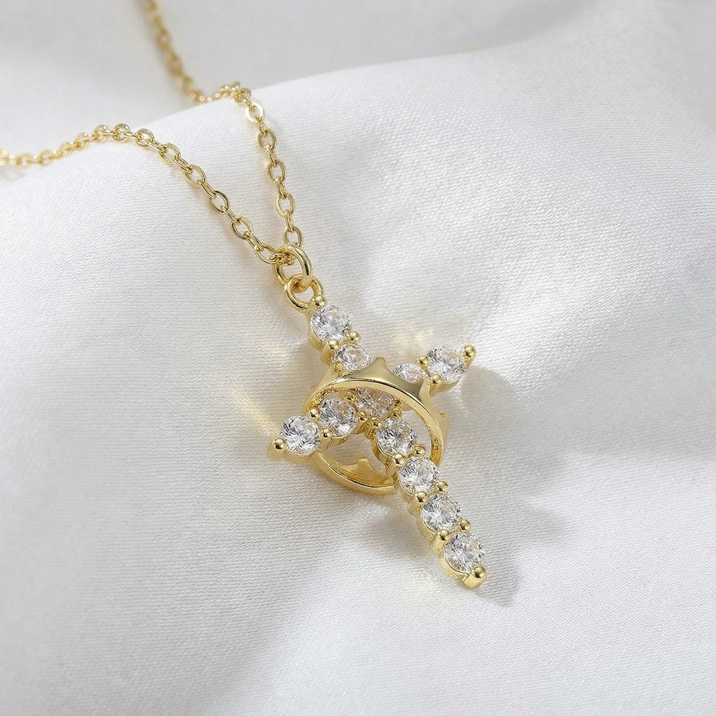 Conjunto Cruz con Corona Giratoria – Color Dorado