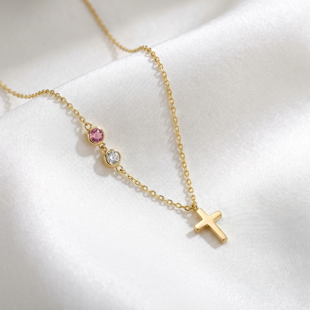 Collar Cruz con Piedras Personalizables - Acero Inoxidable