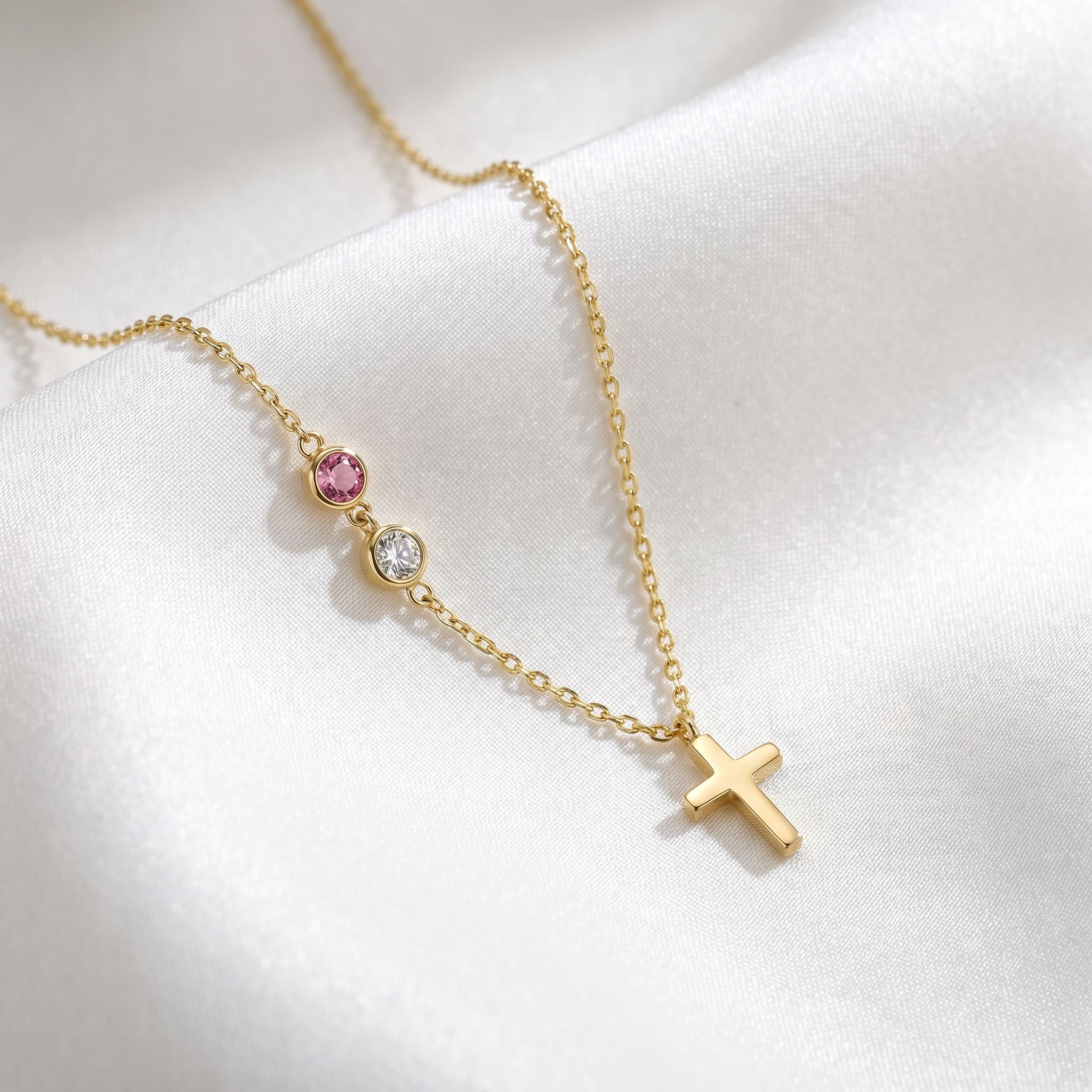 Collar Cruz con Piedras Personalizables - Acero Inoxidable