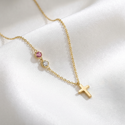 Collar Cruz con Piedras Personalizables - Acero Inoxidable