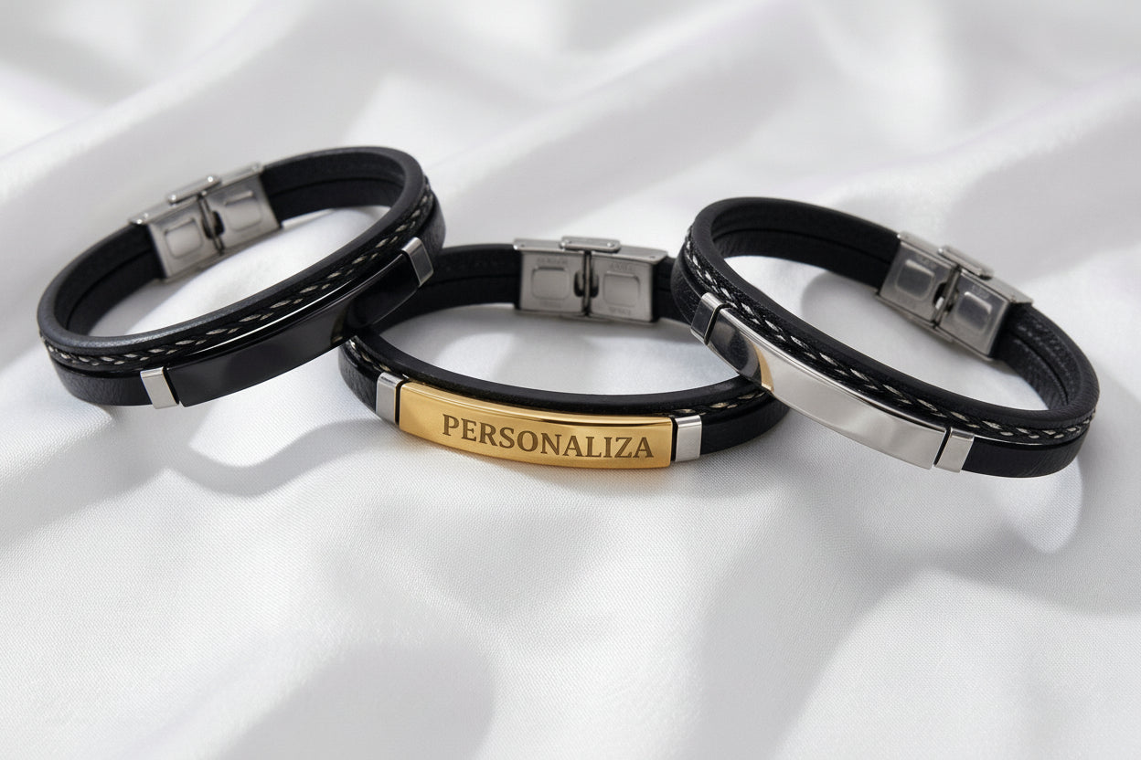 Brazalete de Cuero y Acero  Personalizado