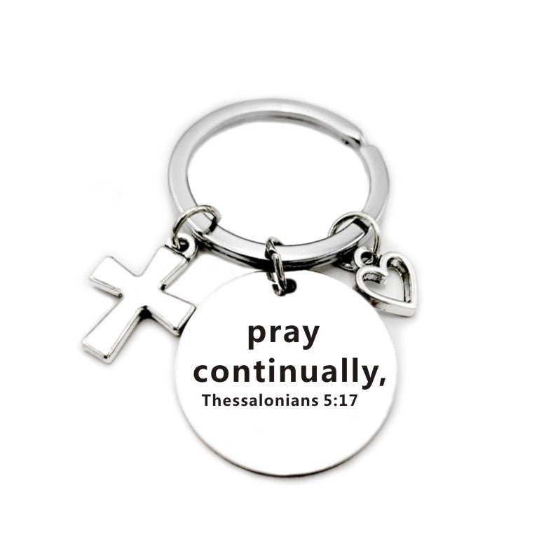 Llavero de Acero Inoxidable con Colgantes de Cruz y Corazón