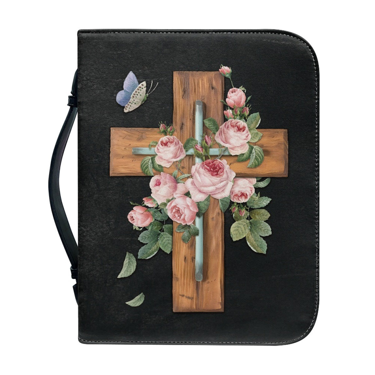 Funda de Protección para Biblia con Diseño de Cruz y Flores