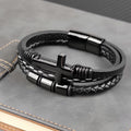 Brazalete de Cuero y Cruz de Acero "Cruz de Fe" - Personalizable