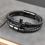 Brazalete de Cuero y Cruz de Acero "Cruz de Fe" - Personalizable