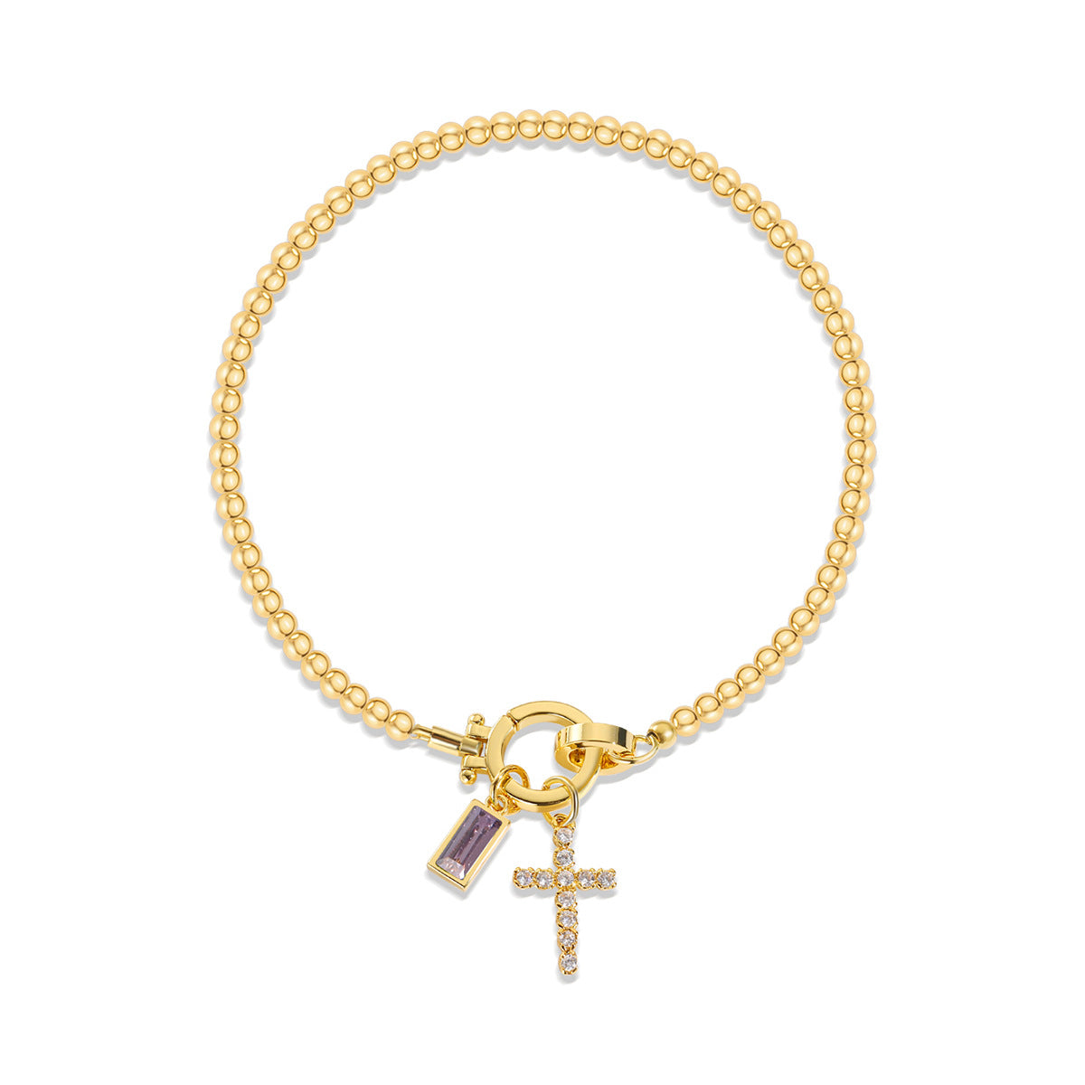 Pulsera cristiana con cruz y piedra