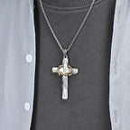 Collar hombre cruz vintage – Acero inoxidable retro con colgante flor