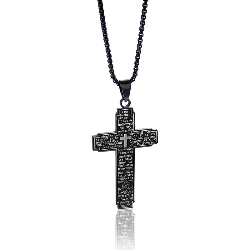 Collar de Cruz en Acero Inoxidable con Grabado del Padre Nuestro