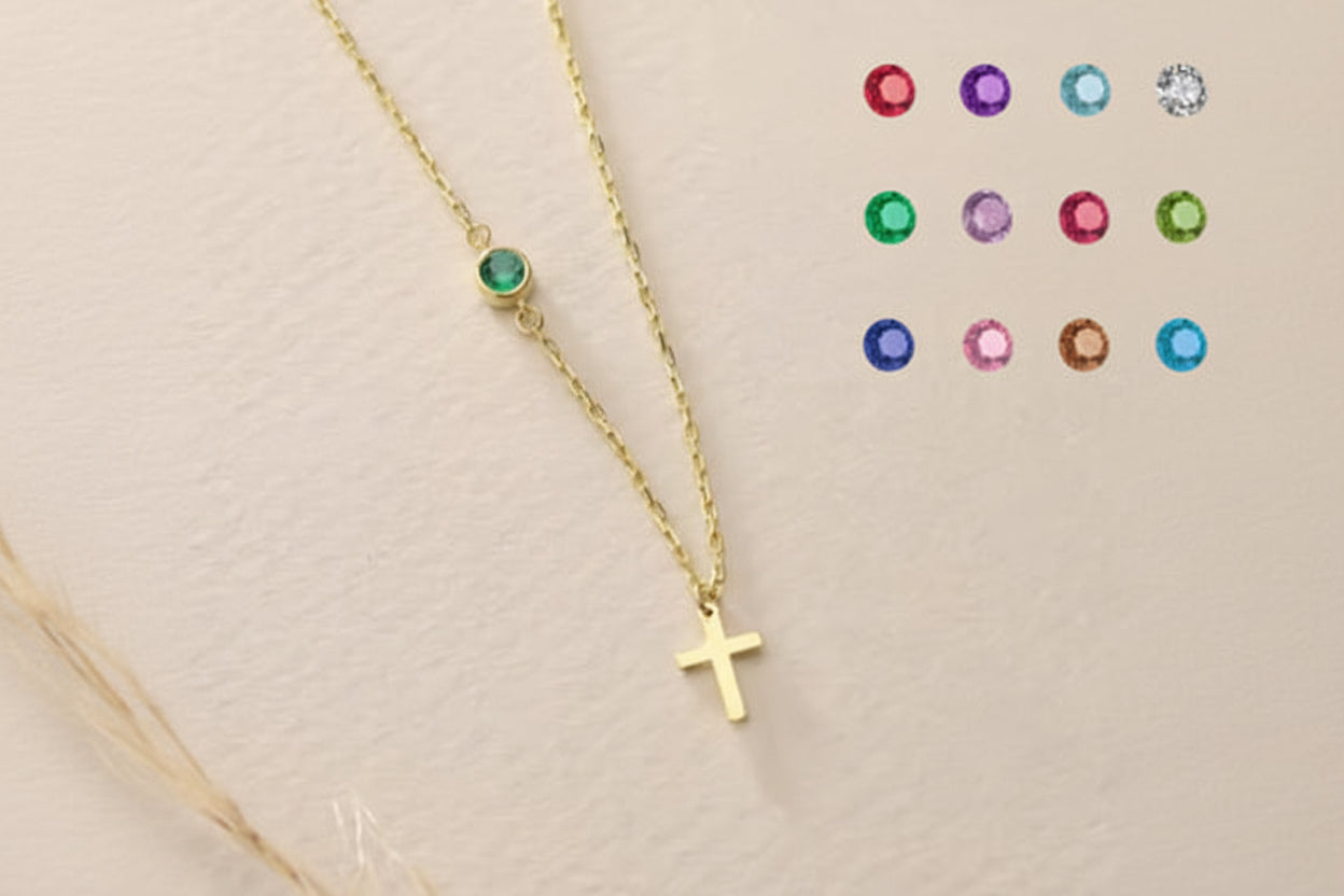 Collar Cruz con Piedras Personalizables - Acero Inoxidable