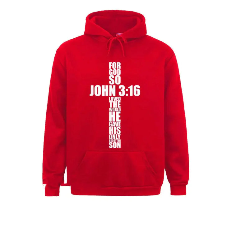 Sudadera Cristiana con Capucha Juan 3:16 Texto en Cruz