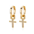 Pendientes geométricos con cruz – Acero inoxidable chapado en oro 18K para mujer