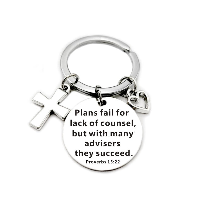 Llavero de Acero Inoxidable con Colgantes de Cruz y Corazón