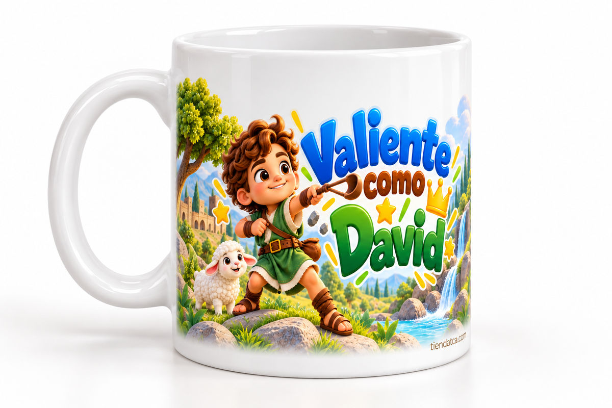Taza Cristiana 'Valiente como David'' · Para niños-Collecion TCA KIDS -Diseño Exclusivo TCA · 11 oz