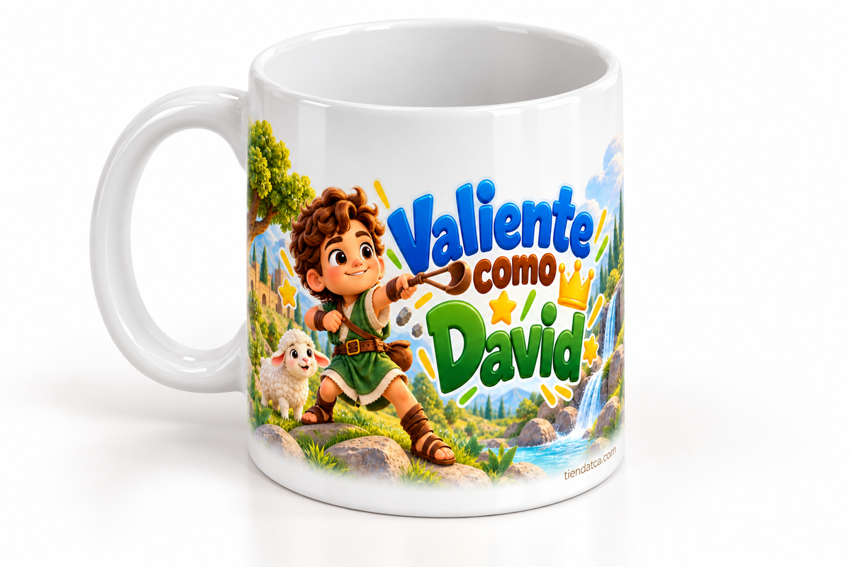 Taza Cristiana 'Valiente como David'' · Para niños-Collecion TCA KIDS -Diseño Exclusivo TCA · 11 oz