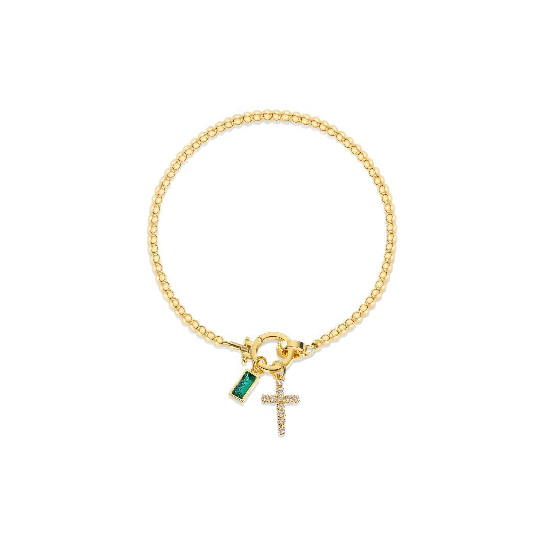Pulsera cristiana con cruz y piedra