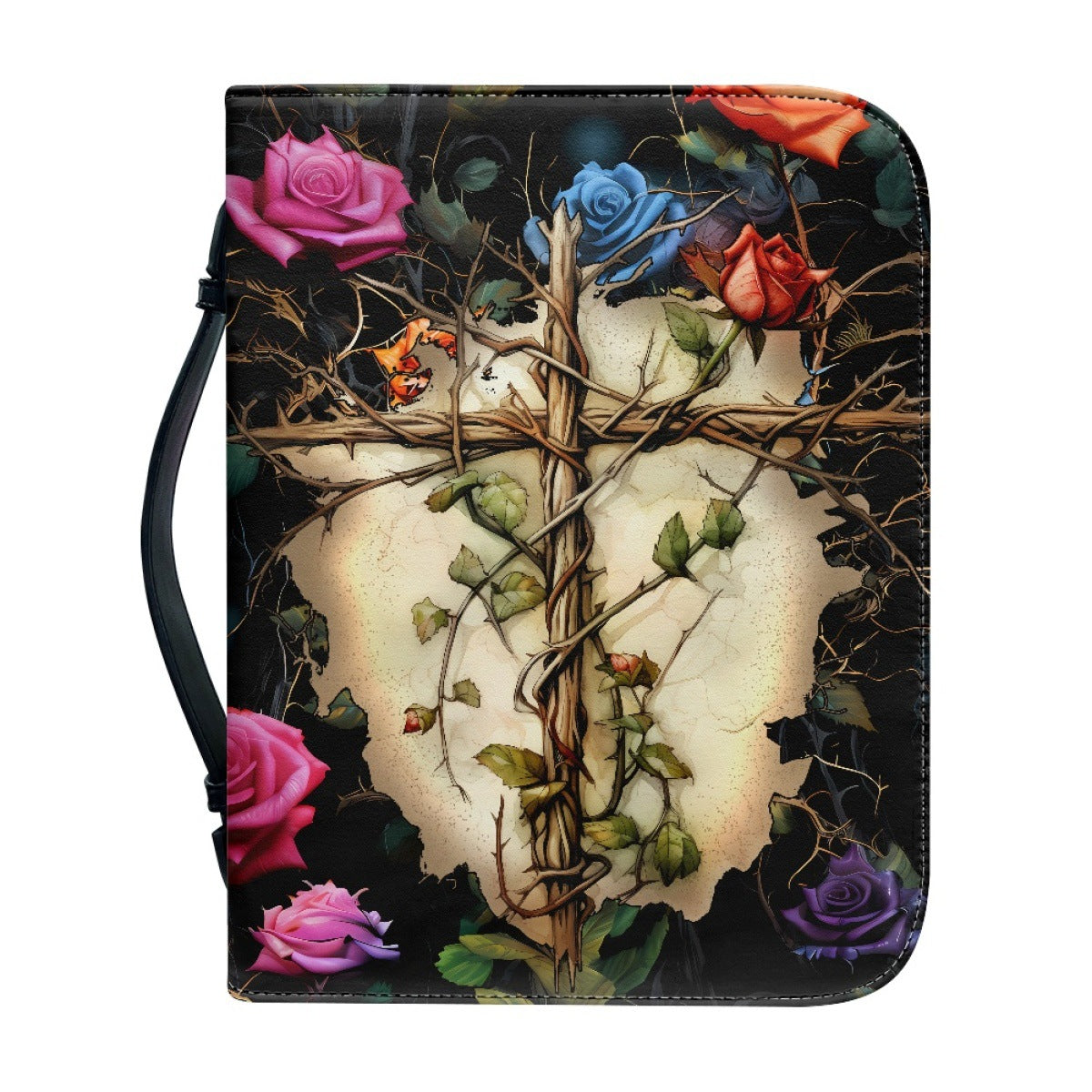 Funda de Protección para Biblia con Diseño de Cruz y Flores