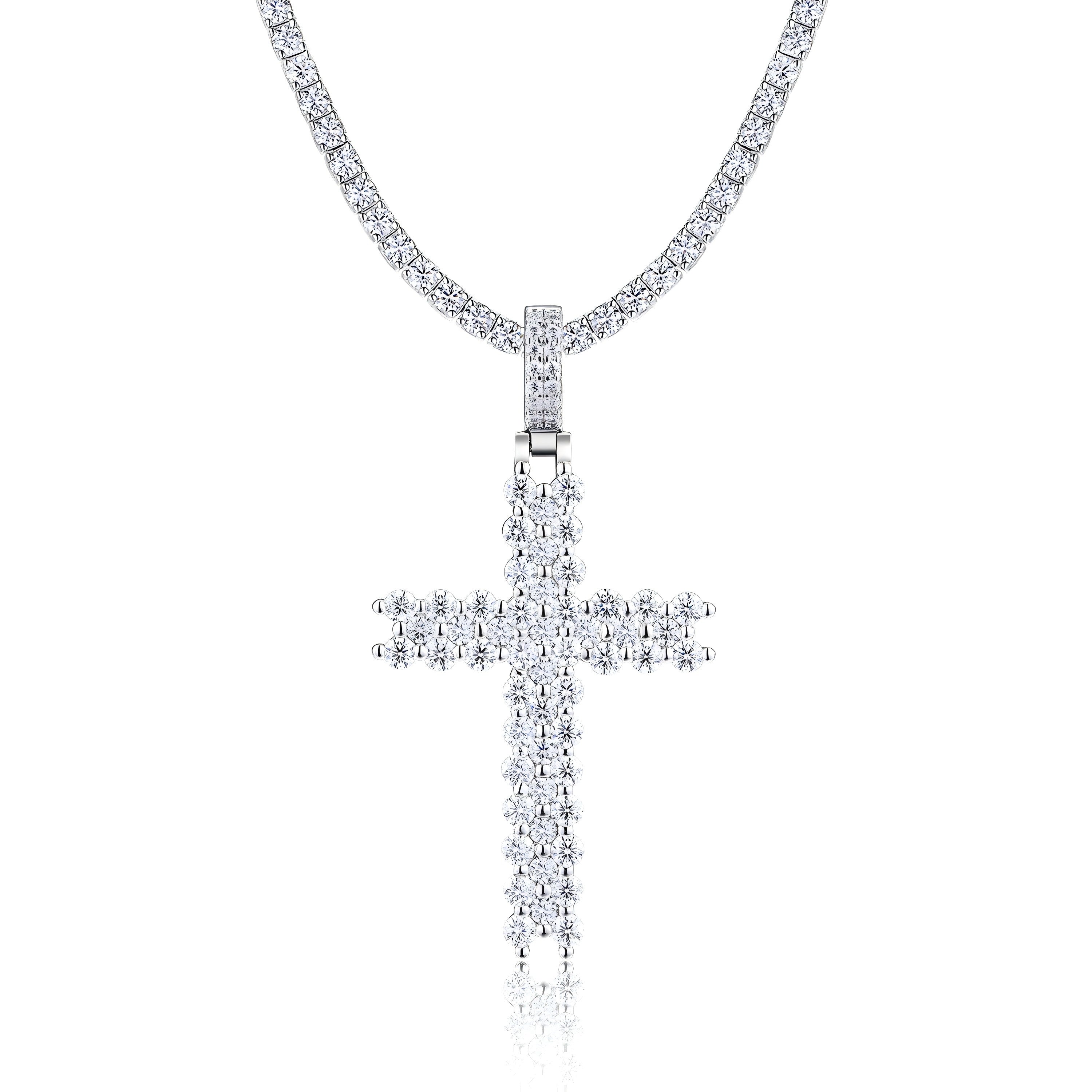 Collar de Cruz Cristiana con Moissanita en Plata  S925