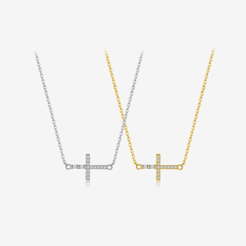 Collar y Pulsera de Cruz Horizontal en Plata de Ley 925