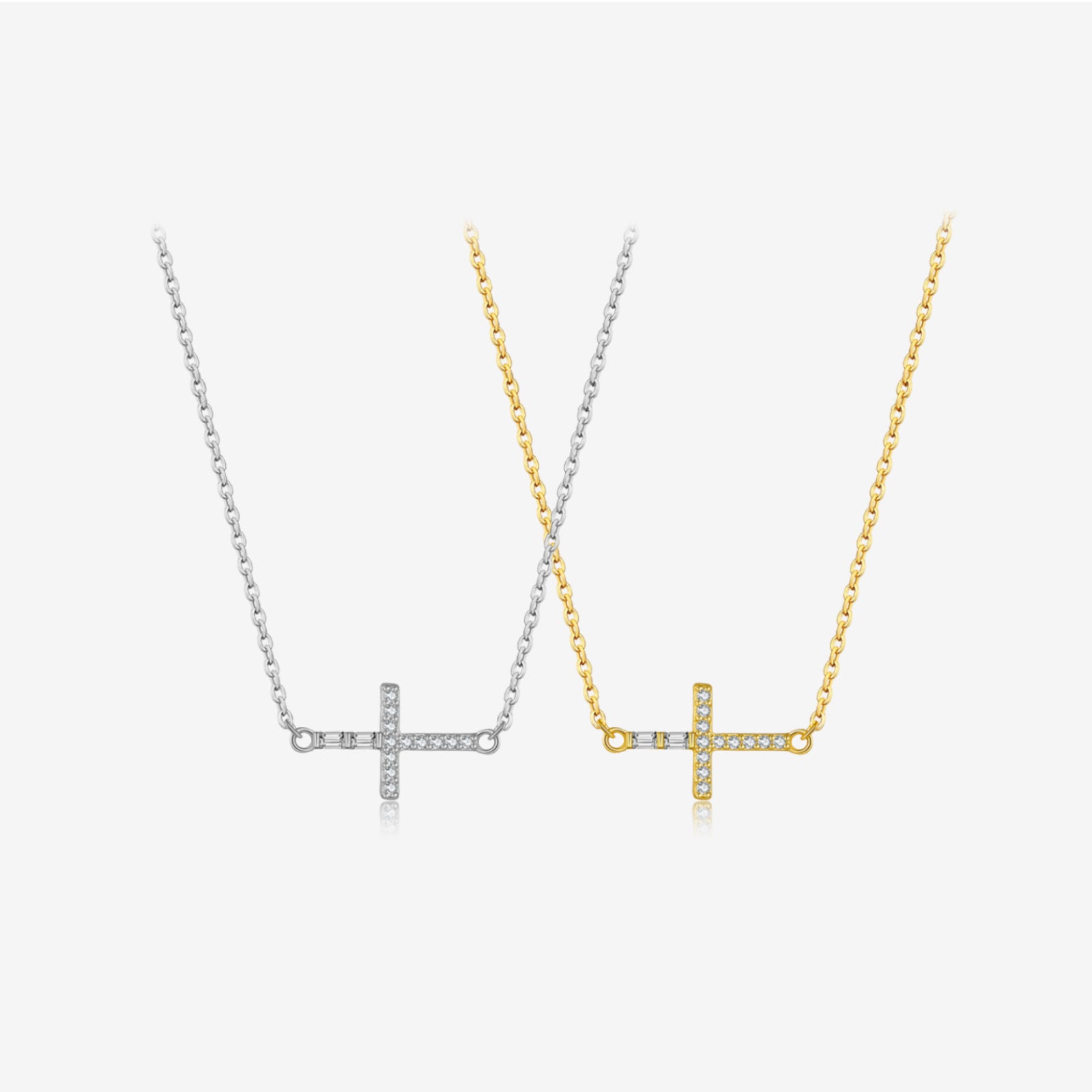 Collar y Pulsera de Cruz Horizontal en Plata de Ley 925
