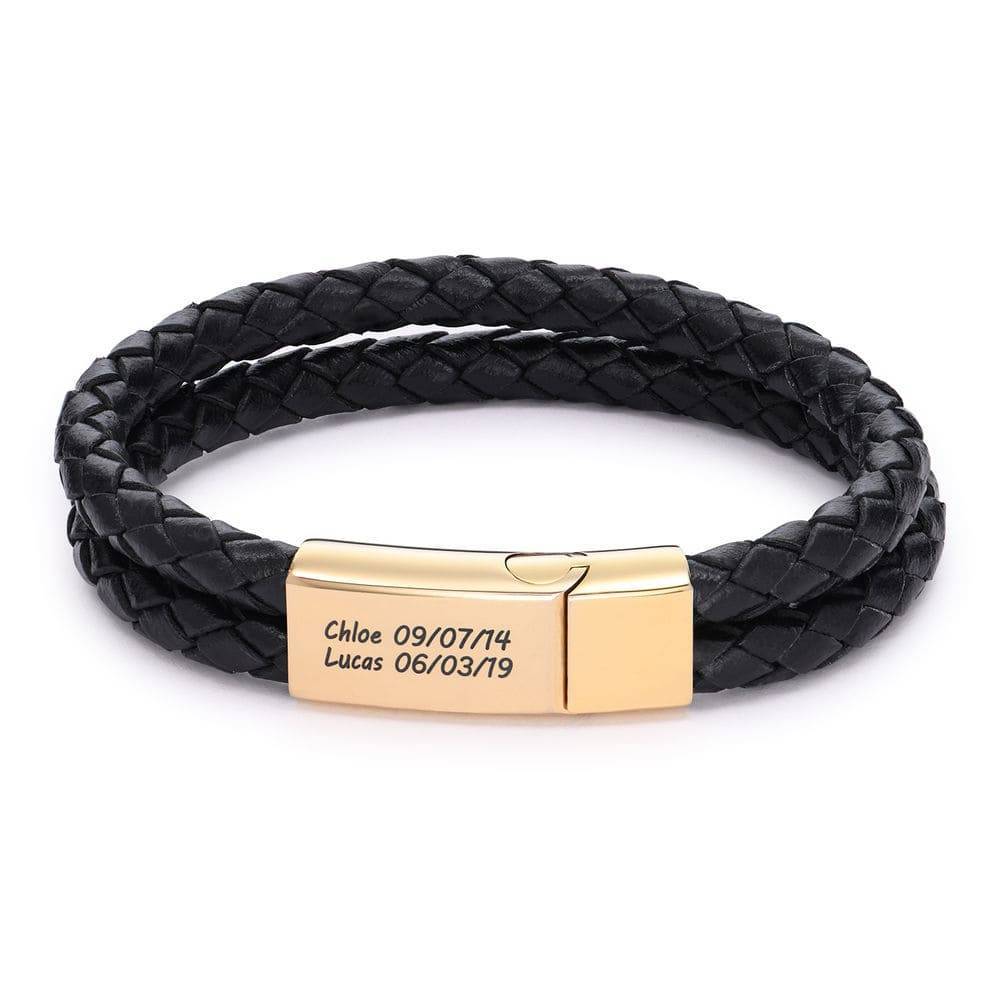 Brazalete Masculino de Cuero y Acero Personalizable "Fortaleza"