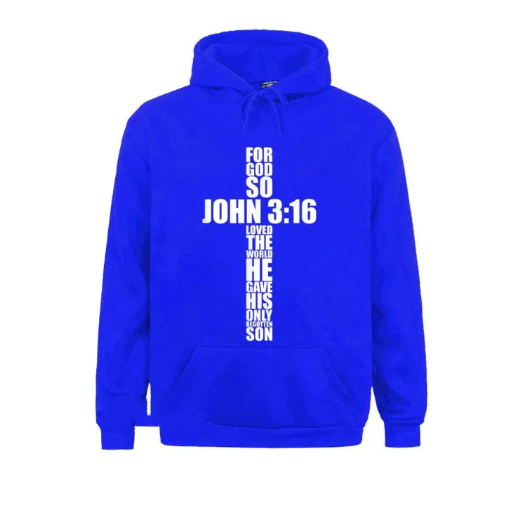 Sudadera Cristiana con Capucha Juan 3:16 Texto en Cruz