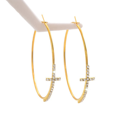 Pendientes rodondos con cruz para mujer